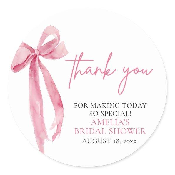 Blush Pink Bow She's Tying the Knot  Classic Round Sticker