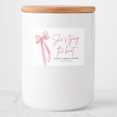 Blush Pink Bow She's Tying the Knot Bridal Shower Food Label