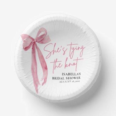 Blush Pink Bow She's Tying the Knot Bridal Shower Paper Bowls