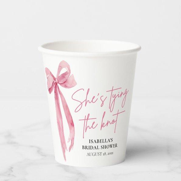 Blush Pink Bow She's Tying the Knot Bridal Shower Paper Cups