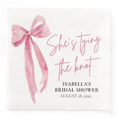 Blush Pink Bow She's Tying the Knot Bridal Shower Paper Dinner Napkins