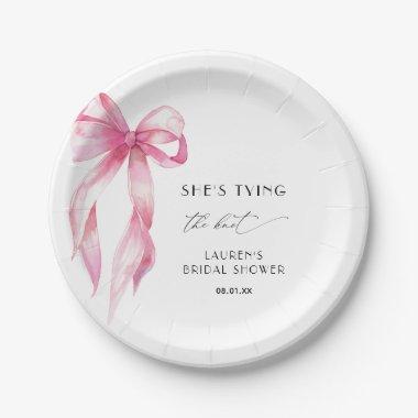 Blush Pink Bow She's Tying The Knot  Paper Plates