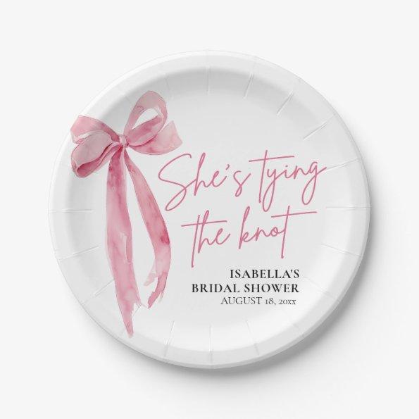 Blush Pink Bow She's Tying the Knot  Paper Plates