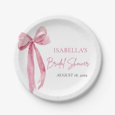 Blush Pink Bow She's Tying the Knot Bridal Shower Paper Plates