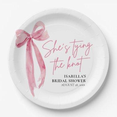 Blush Pink Bow She's Tying the Knot Bridal Shower Paper Plates