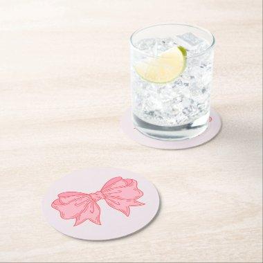Blush Pink Bow She's Tying the Knot  Round Paper Coaster
