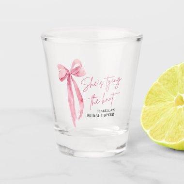 Blush Pink Bow She's Tying the Knot Bridal Shower Shot Glass