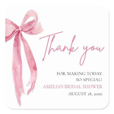 Blush Pink Bow She's Tying the Knot  Square Sticker