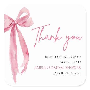 Blush Pink Bow She's Tying the Knot  Square Sticker