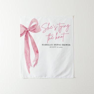 Blush Pink Bow She's Tying the Knot Bridal Shower Tapestry