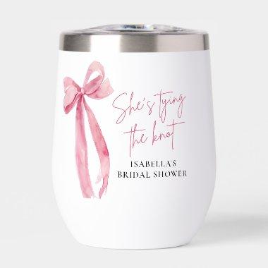 Blush Pink Bow She's Tying the Knot  Thermal Wine Tumbler