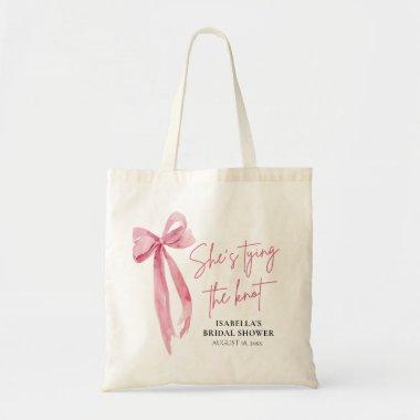 Blush Pink Bow She's Tying the Knot Bridal Shower Tote Bag