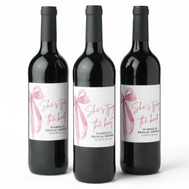 Blush Pink Bow She's Tying the Knot  Wine Label