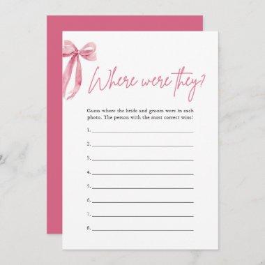 Blush Pink Bow Where Were They Bridal Shower Game Invitations