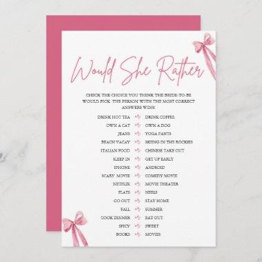 Blush Pink Bow Would She Rather Bridal Shower Game Invitations