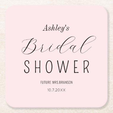 Blush Pink Bridal Shower Luncheon Square Paper Coaster