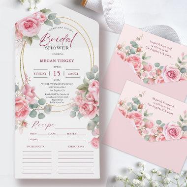 Blush Pink Bridal Shower Rose Gold Recipe All In One Invitations