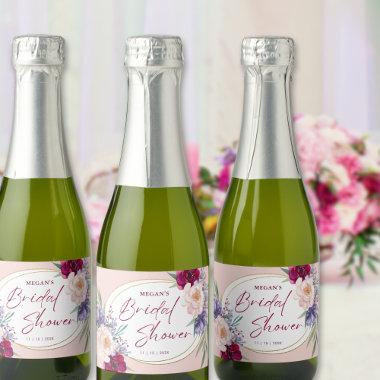 Blush Pink & Burgundy Bloom Bridal Shower Sparkling Wine Label
