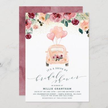 Blush Pink & Burgundy Drive By Bridal Shower Invitations