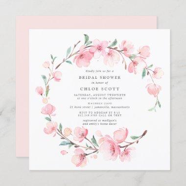 Blush Pink Cherry Blossom Wreath Bridal Shower Invitations