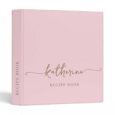 Blush Pink Chic Monogram Cookbook Recipe 3 Ring Binder