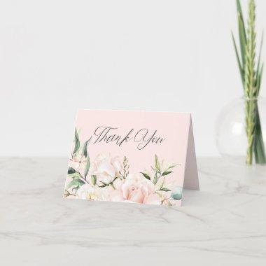 Blush pink chic watercolor flowers bridal shower thank you Invitations
