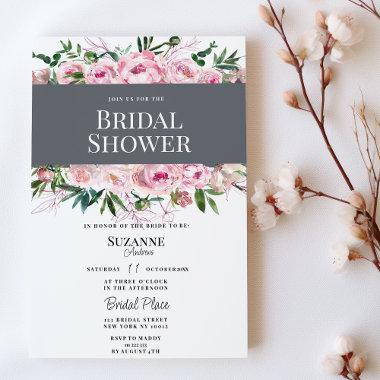 Blush pink coral peony floral summer Bridal Shower Invitations