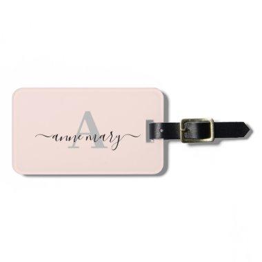 Blush Pink Custom Name Monogram Gift Favor Girly Luggage Tag