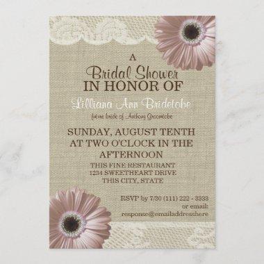 Blush Pink Daisy and Lace Bridal Shower Invitations