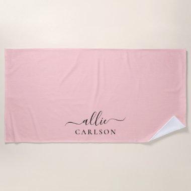 Blush Pink Dusty Pink Modern Minimalist Name Beach Towel