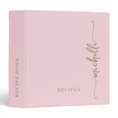 Blush Pink Elegant Monogram Cookbook Recipe 3 Ring Binder