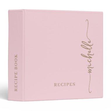 Blush Pink Elegant Monogram Cookbook Recipe 3 Ring Binder