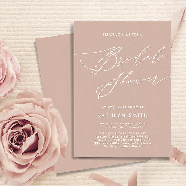Blush Pink Elegant Script Modern Bridal Shower Invitations
