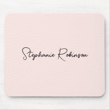 Blush Pink Elegant Script Personalized Monogram Mouse Pad