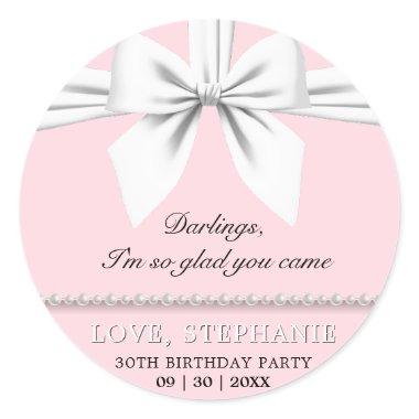 Blush Pink Elegant Tiffany Birthday Thank You Classic Round Sticker