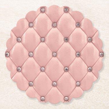 Blush Pink Elegant Tufted Metallic Leather Paper Coaster