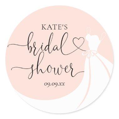 Blush Pink Elegant Wedding Dress Bridal Shower Classic Round Sticker