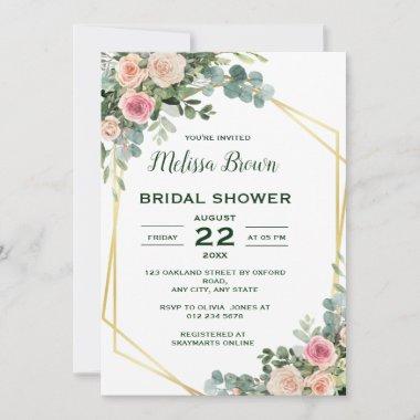 Blush Pink Eucalyptus Floral Bridal Shower Invitations