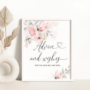 Blush pink floral advice and wishes for Newlyweds Poster