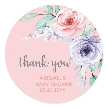Blush Pink Floral Baby Shower Thank You Favor Classic Round Sticker