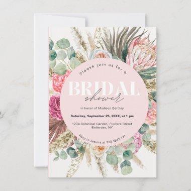 Blush Pink Floral Bohemian Bridal Shower Invitations