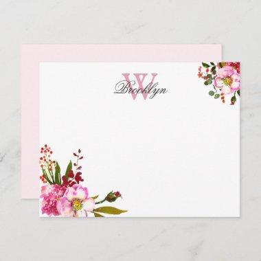 Blush Pink Floral Botanical Monogrammed Note Invitations