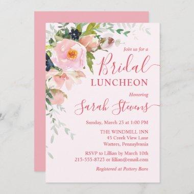 Blush Pink Floral Bouquet Bridal Luncheon Invitations