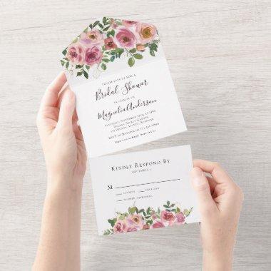 Blush Pink Floral Bridal Shower  All In One Invitations
