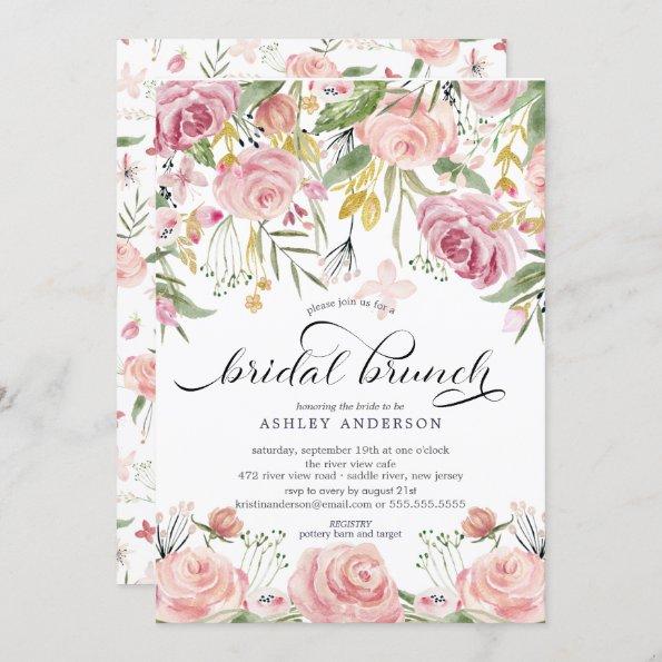 Blush Pink Floral Bridal Shower Brunch Invitations