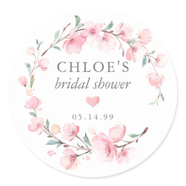 Blush Pink Floral Bridal Shower Favor Classic Round Sticker