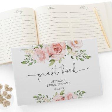 Blush pink floral bridal shower guest book