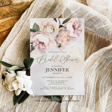 Blush Pink Floral Bridal Shower Invitations