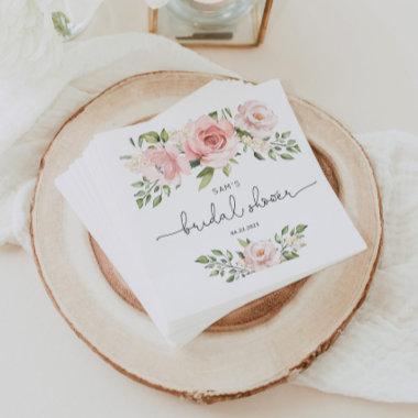 Blush pink floral bridal shower napkins