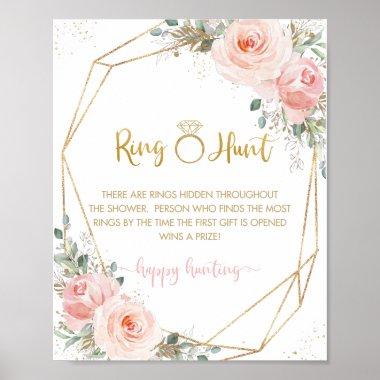 Blush Pink Floral Bridal Shower Ring Hunt Game  Poster
